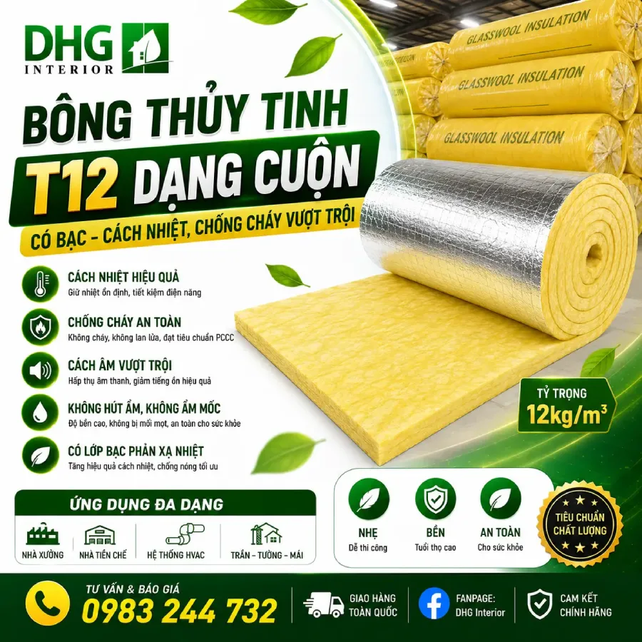 Bông Thủy Tinh T12 Dạng Cuộn Có Bạc 3 Bông Thủy Tinh T12 Dạng Cuộn Có Bạc