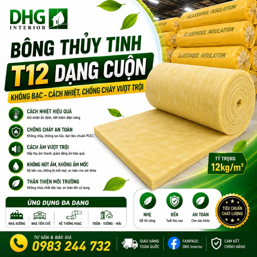 Bông Thủy Tinh T12 Dạng Cuộn Không Bạc