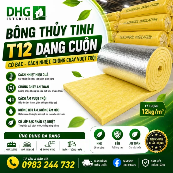 Bông Thủy Tinh T12 Dạng Cuộn Có Bạc