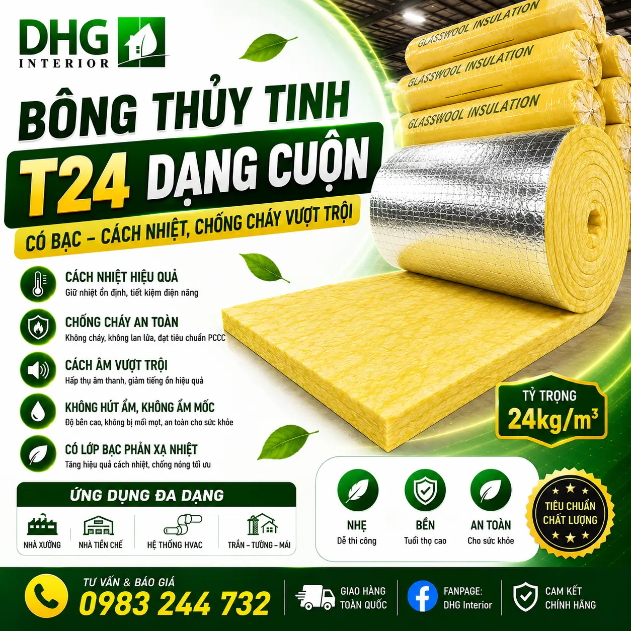Bông Thủy Tinh T24 Có Bạc - New Bông Thủy Tinh T24 Có Bạc