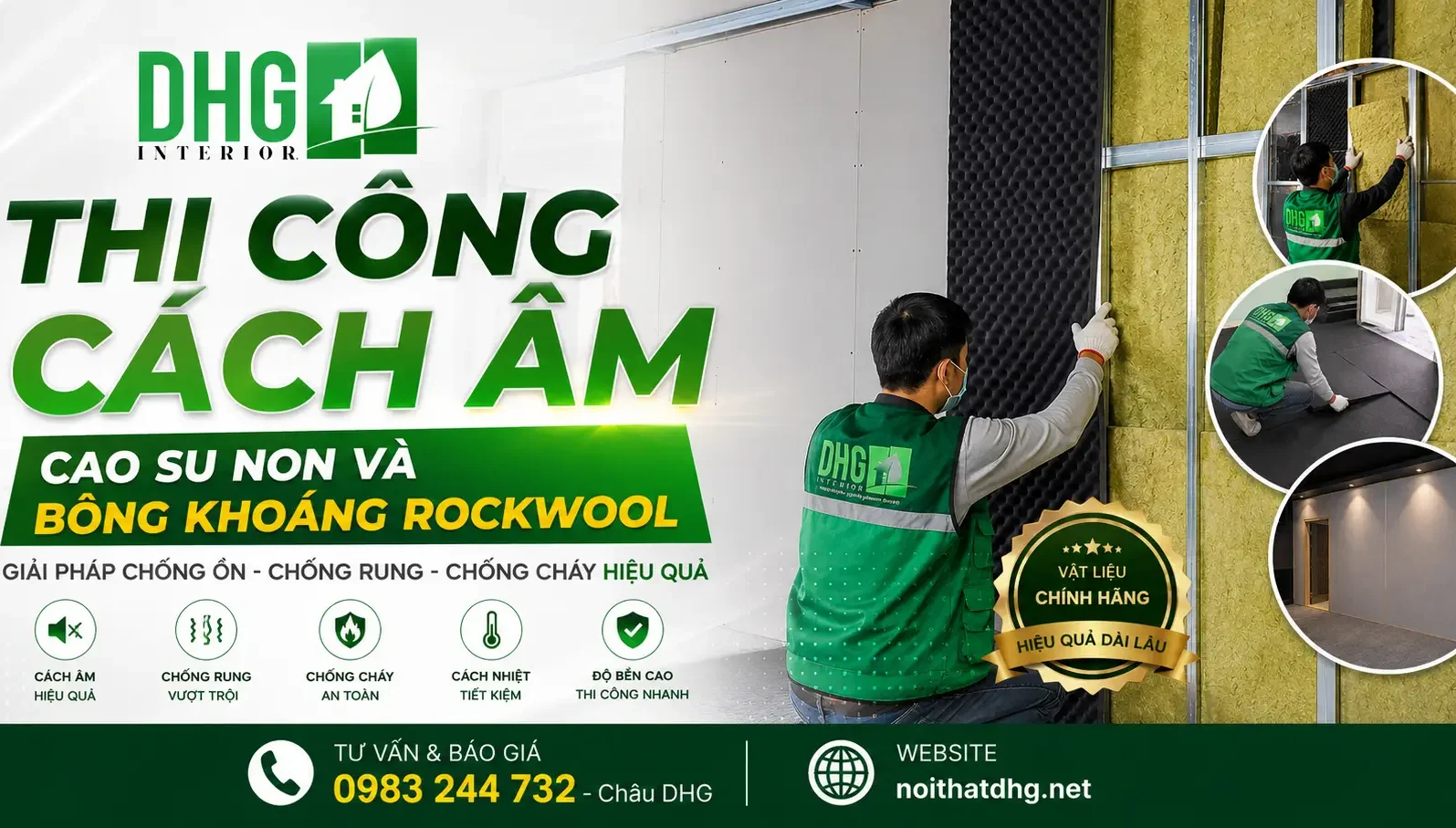 Thi Công Cách Âm Cao Su Non Và Bông Khoáng Rockwool