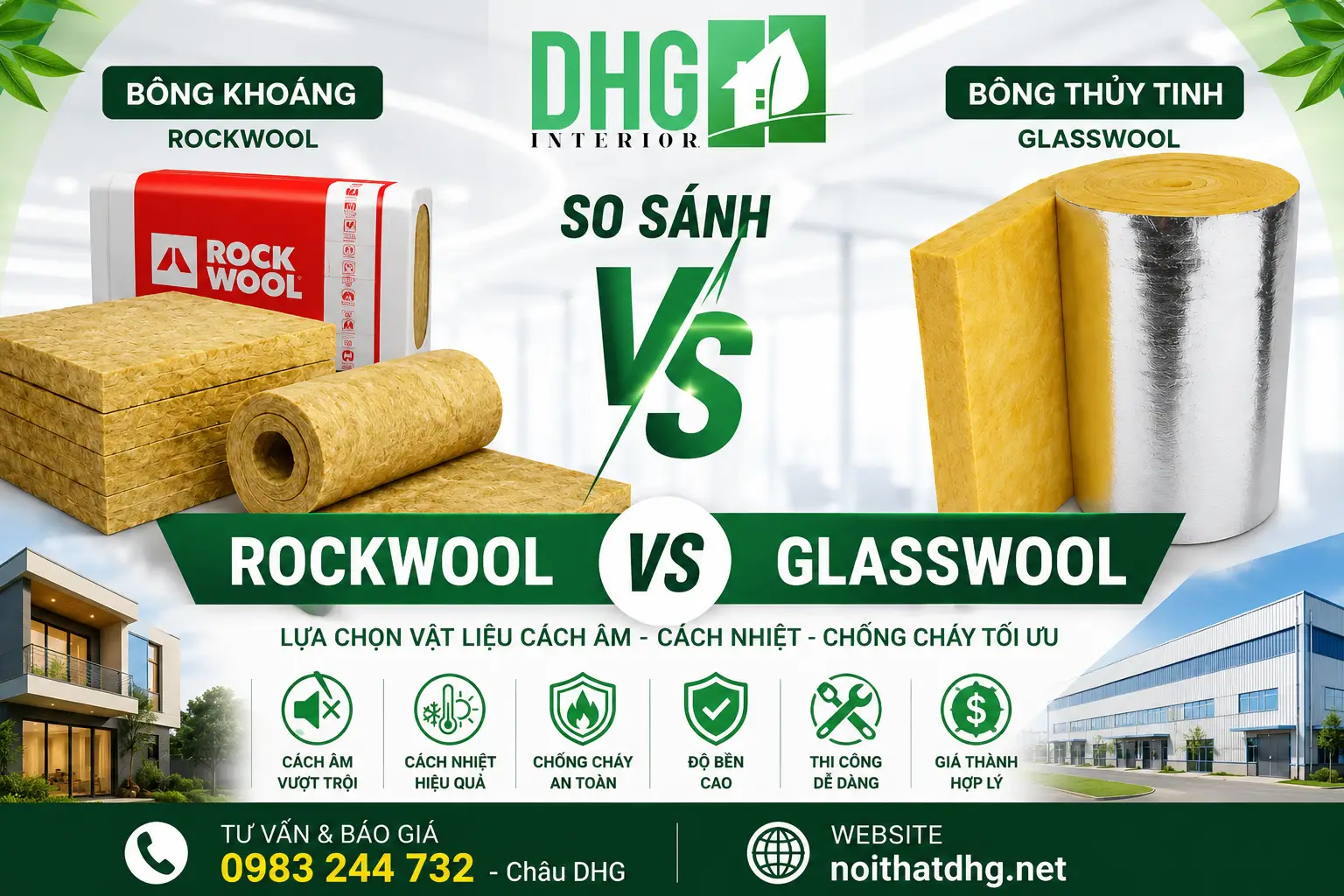 So Sánh Bông Khoáng Rockwool và Bông Thuỷ Tinh Glasswool